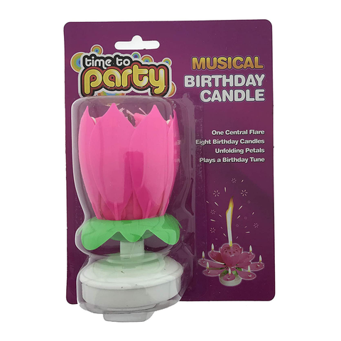 Party Time Unscented Flower Musical Birthday Candle - Blue