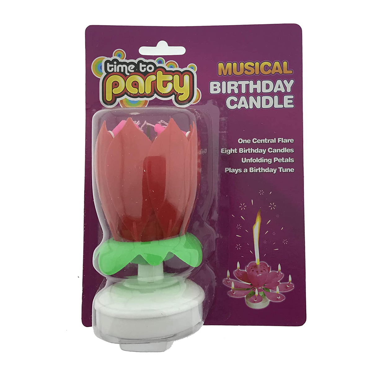 Party Time Unscented Flower Musical Birthday Candle - Red
