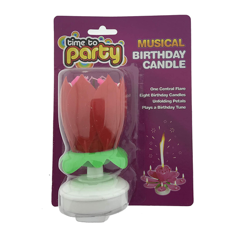 Party Time Unscented Flower Musical Birthday Candle - Red