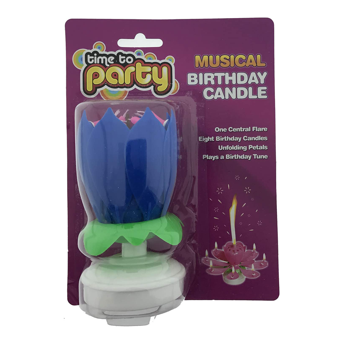 Party Time Unscented Flower Musical Birthday Candle - Blue