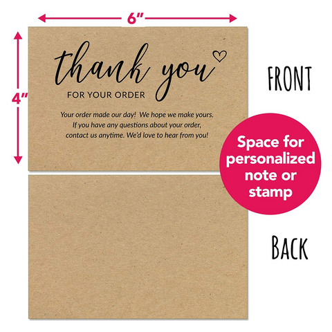 Thank you Cards / Bulk Kraft Postcards Purchase Inserts to Support Small Business 6"x 4" 50 (Pack of 50)