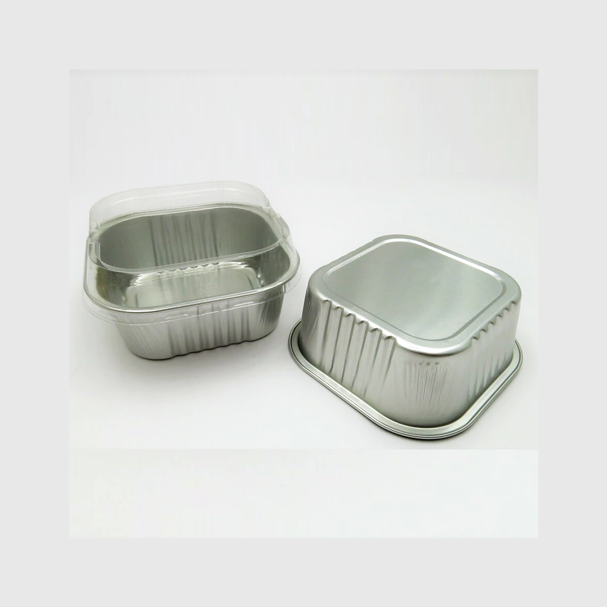 25Pcs Square Foil Cup with Snap-on Plastic Lids (9x2.5Cms) Silver - WILLOW