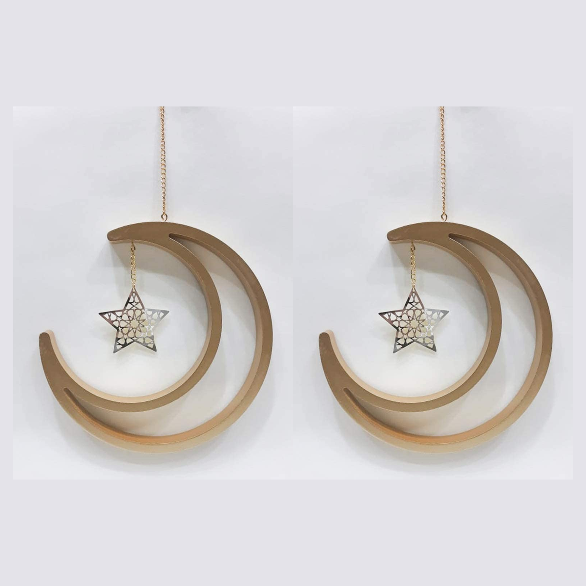 Set of 2 Gold Moon Shape Wall Hanging Decor for Month of Ramadan Gathering Home Decor Gift 19cm Diameter