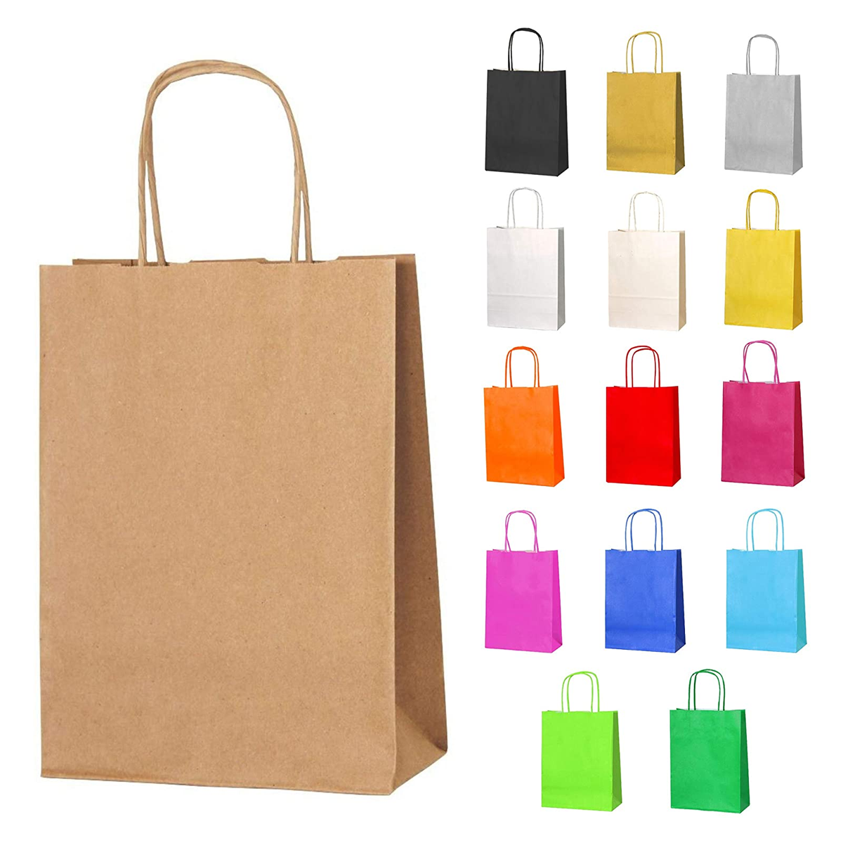 12pc Kraft Paper bags with twisted paper handle Size : 26x21x11cm Yellow - Willow