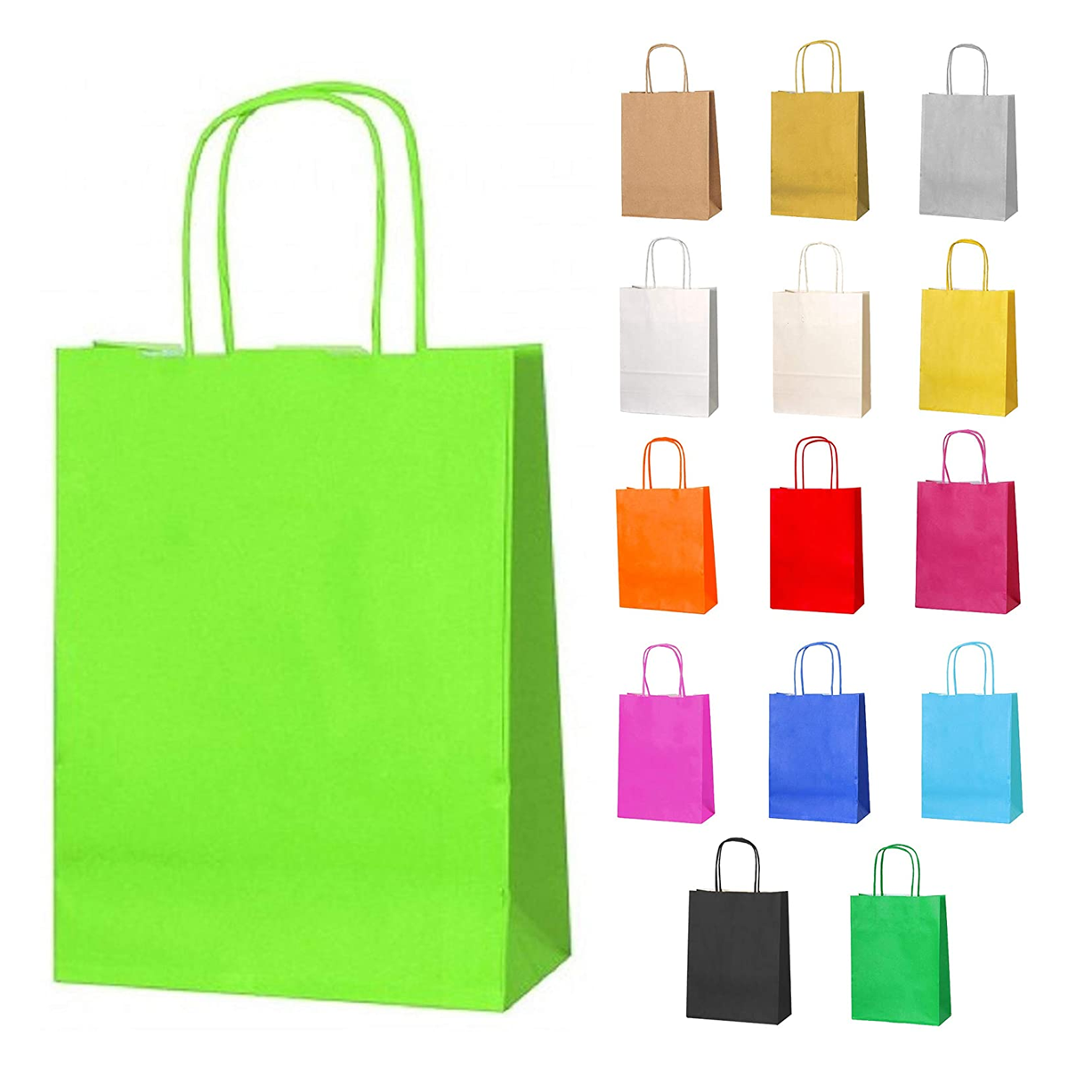 12pc Kraft Paper bags with twisted paper handle Size : 26x21x11cm Pink - Willow