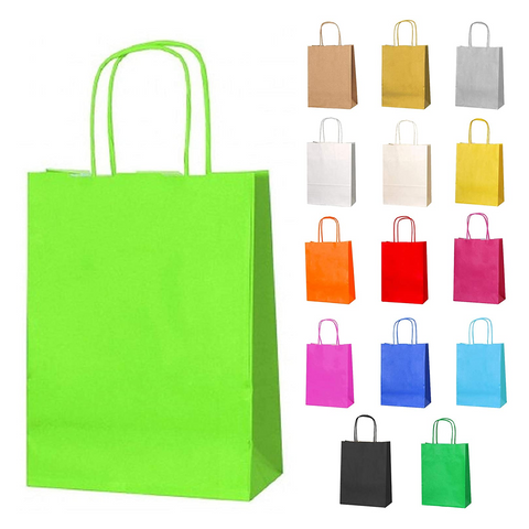 12pc Kraft Paper bags with twisted paper handle Size : 26x21x11cm Light Green - Willow