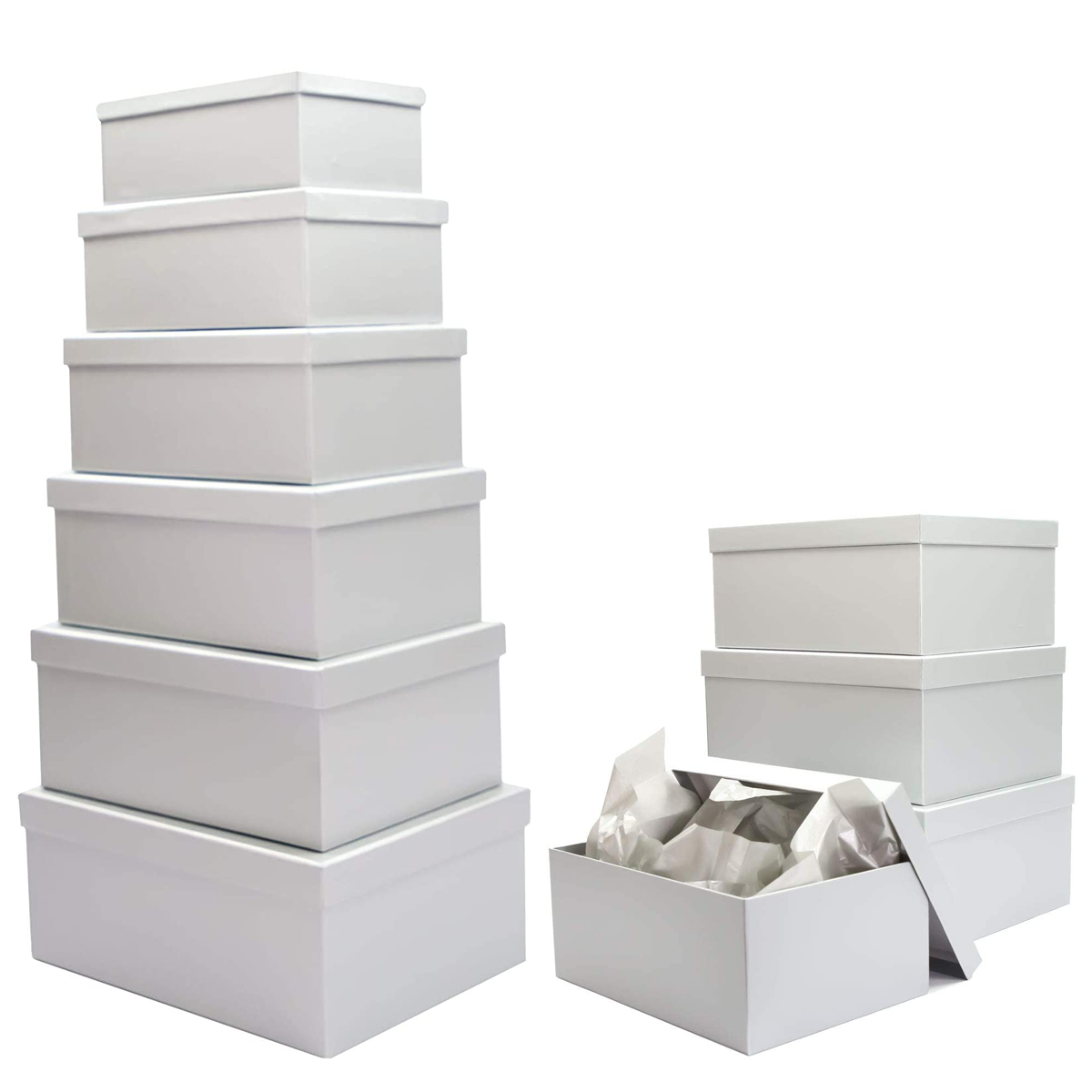 10Pcs White Gift Boxes Set, Cardboard Rectangle Storage Organizer Florist Rose Box, Rigid Lid Durable Reusable (White) - Willow
