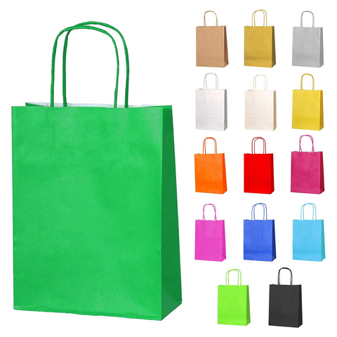 12pc Kraft Paper bags with twisted paper handle Size : 26x21x11cm Yellow - Willow