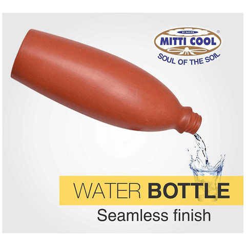 Mitti Cool Clay Water Bottle with Lid, 1-Piece, 1 Liter, Brown