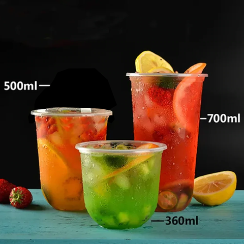 Sealable U Shaped Disposable Plastic Cup for Bubble Tea / Fruit Juice 95mm Diameter  (Box of 1000)