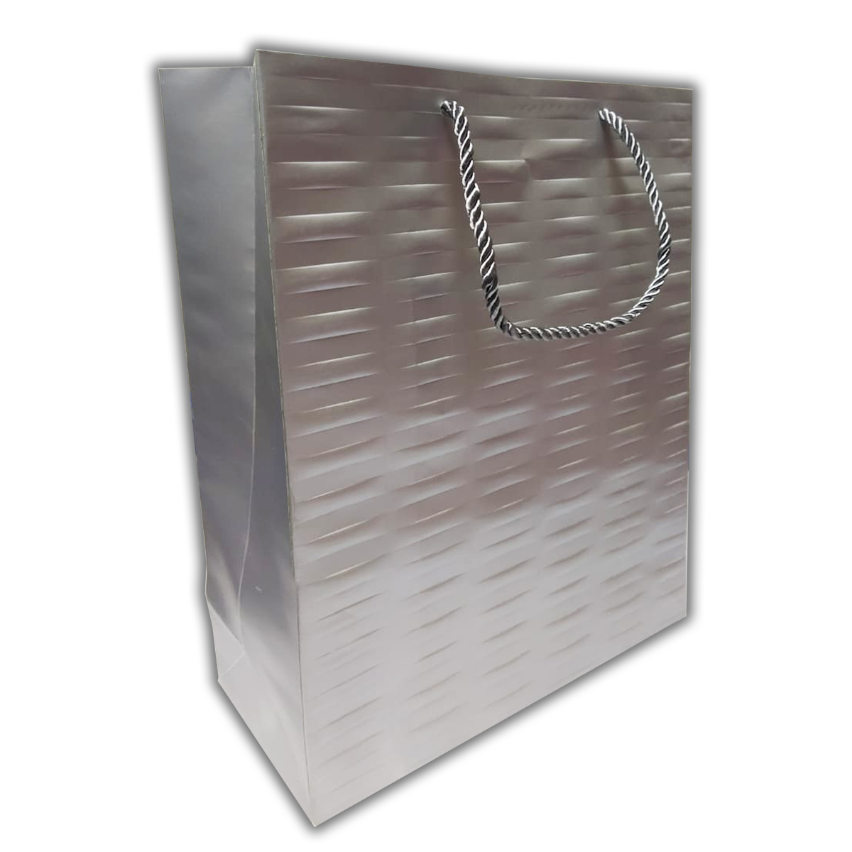 Embossed Design Luxury SILVER Paper Gift Bags with Rope Handle (Set of 12Pcs)  Size (32x26x12 Cms) - Willow