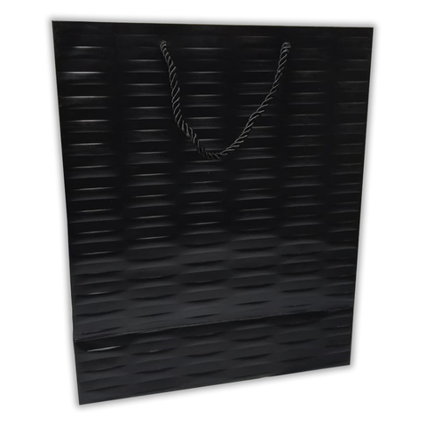 Embossed Design Luxury BLACK Paper Gift Bags with Rope Handle (Set of 12Pcs)  Size (32x26x12 Cms) - Willow