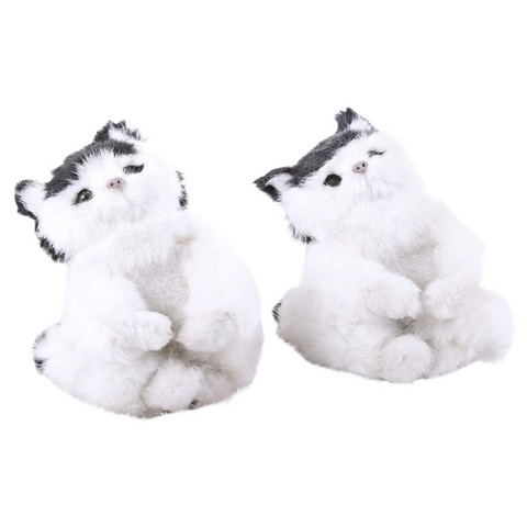 Faux Fur Staring Cats Set Of 2 White - Daweigao