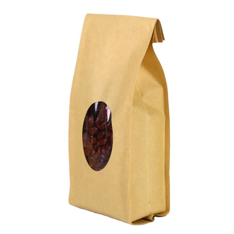 100Pc Pack Kraft Paper Bag Stand up Pouch with Oval Window Hi Grade Quality Paper Size (26 X 10 X 6.5Cms)