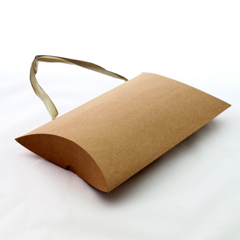 Medium Brown kraft Paper Pillow Box with Handle 19x12.5Cms - (12 Pcs Pack)