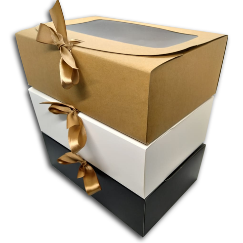 Silk Ribbon Closure Design Window Gift boxes (24x16x8Cms) 10Pc Pack - Brown
