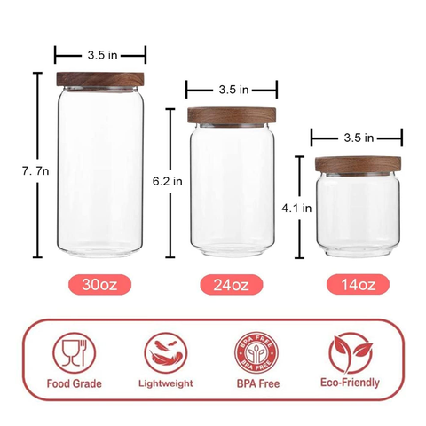 WILLOW 3Pcs Pack Glass Canisters with Wooden Lid , and Good Sealing