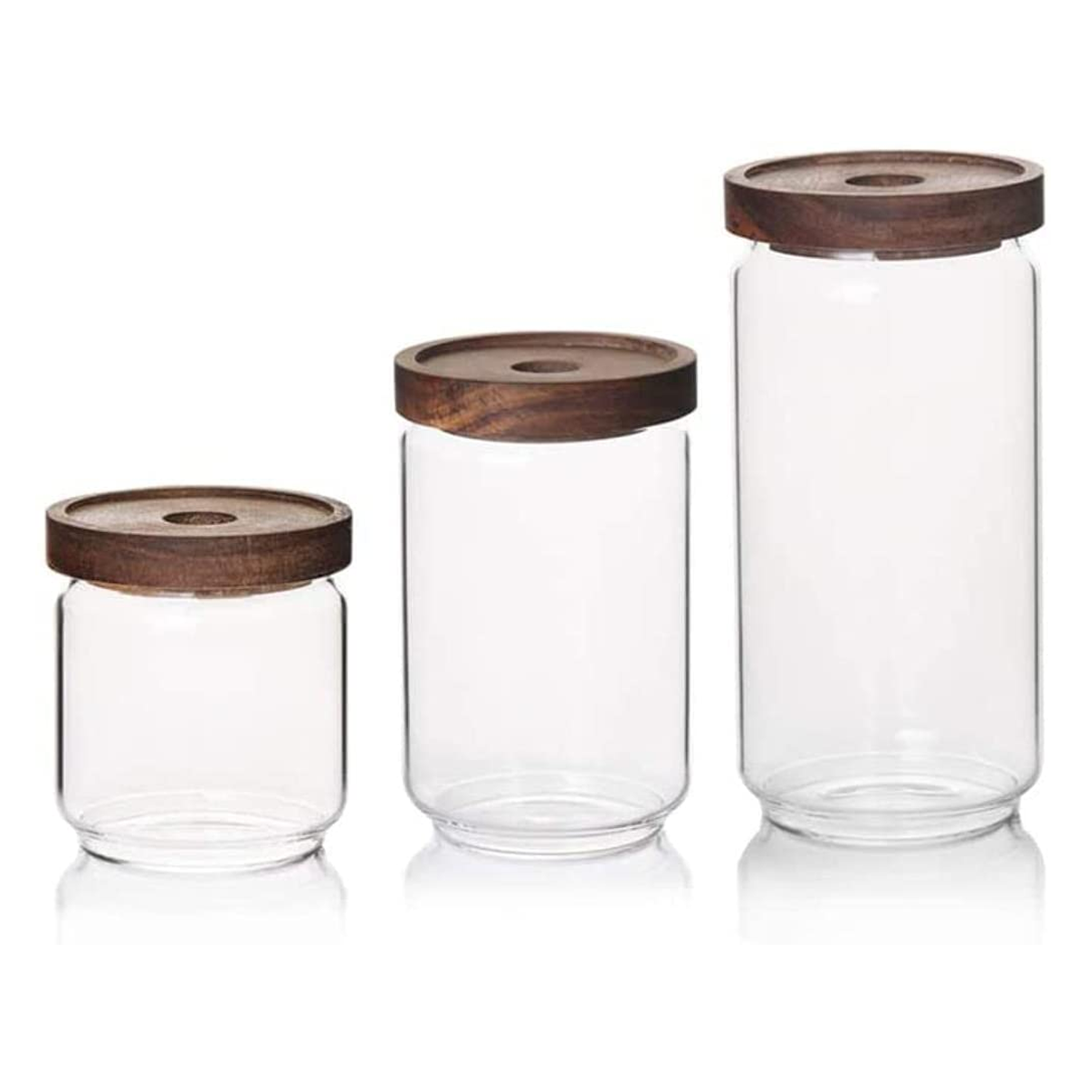 WILLOW 3Pcs Pack Glass Canisters with Wooden Lid , and Good Sealing