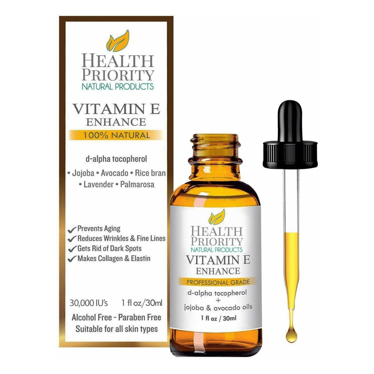 Natural & Organic Vitamin E Oil For Your Face & Skin - 15,000/30,000 IU