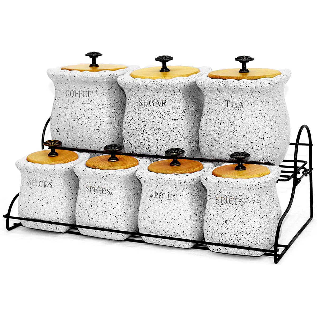7-Piece Spice Jar With Rack And Lid Stone Grey