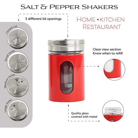 Red Salt Pepper Shakers Retro Spice Jars Glass - Set of 2