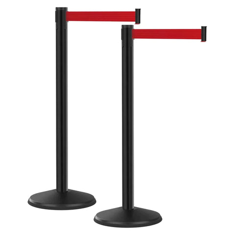 Crowd Control Barriers with Retractable Belt Stanchion  Pole For Crowd Control Silver/Red (Set of 2)