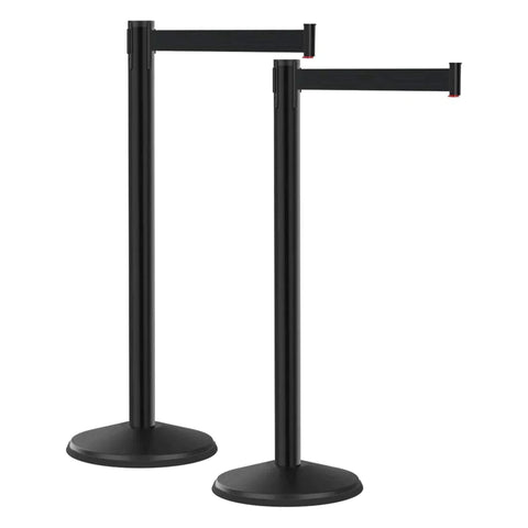 Crowd Control Barriers with Retractable Belt Stanchion  Pole For Crowd Control Silver/Red (Set of 2)