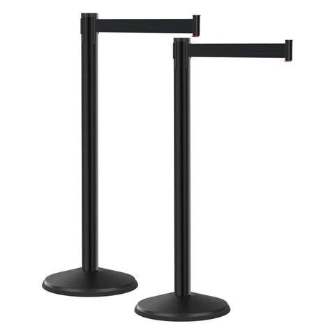 Crowd Control Barriers with Retractable Belt Stanchion  Pole For Crowd Control Silver/Black (Set of 2)