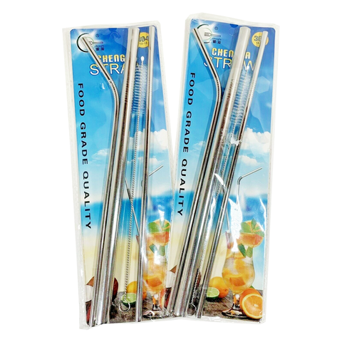 2 Packs of Metal Straws 3 Different Styles with Cleaning Tool in Each Set - Chengfa