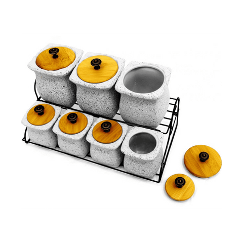 Willow Rustic SpIce Rack & Jars, Stone - White