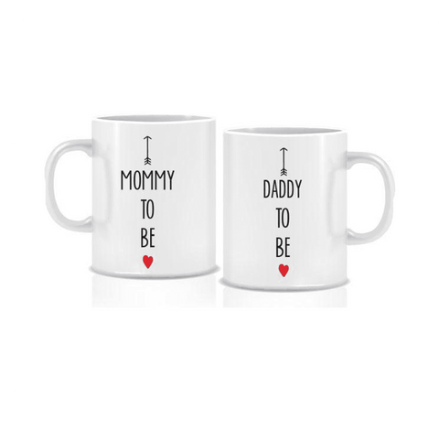 SQUARE - Mommy Daddy to be - 2 White Ceramic Mugs