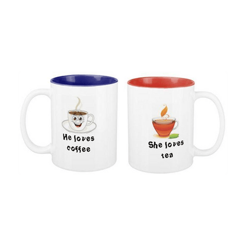 He Loves Coffee, She Loves Tea Two-tone Couple Mugs
