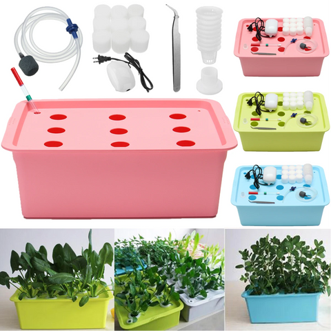 Hydroponic System Kit 9 Holes Soilless Cultivation Indoor Water Planting Box - Light Green