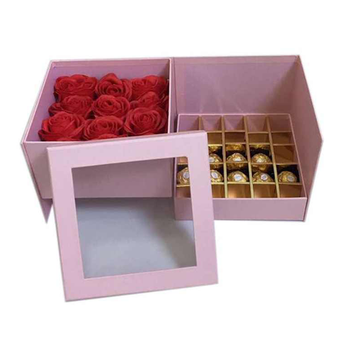 Empty Transparent PVC Cover Double Decker Flower Chocolate Gift Box