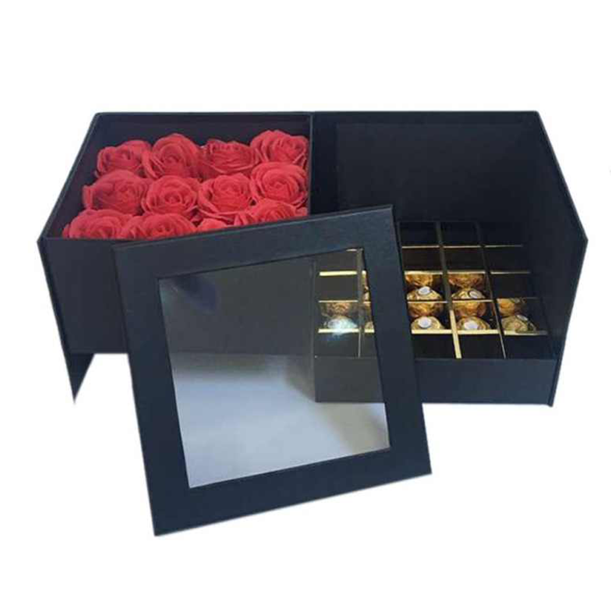 Empty Transparent PVC Cover Double Decker Flower Chocolate Gift Box