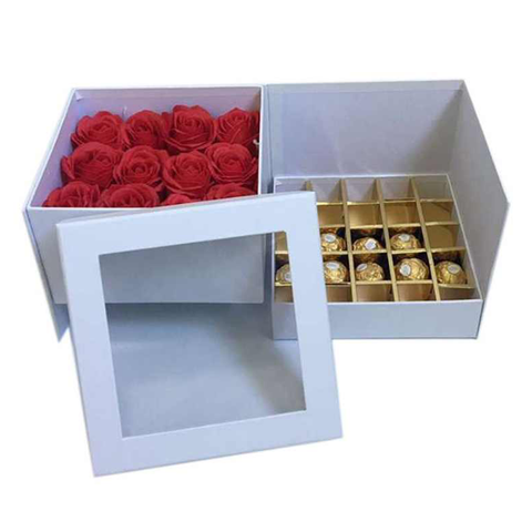 Empty Transparent PVC Cover Double Decker Flower Chocolate Gift Box