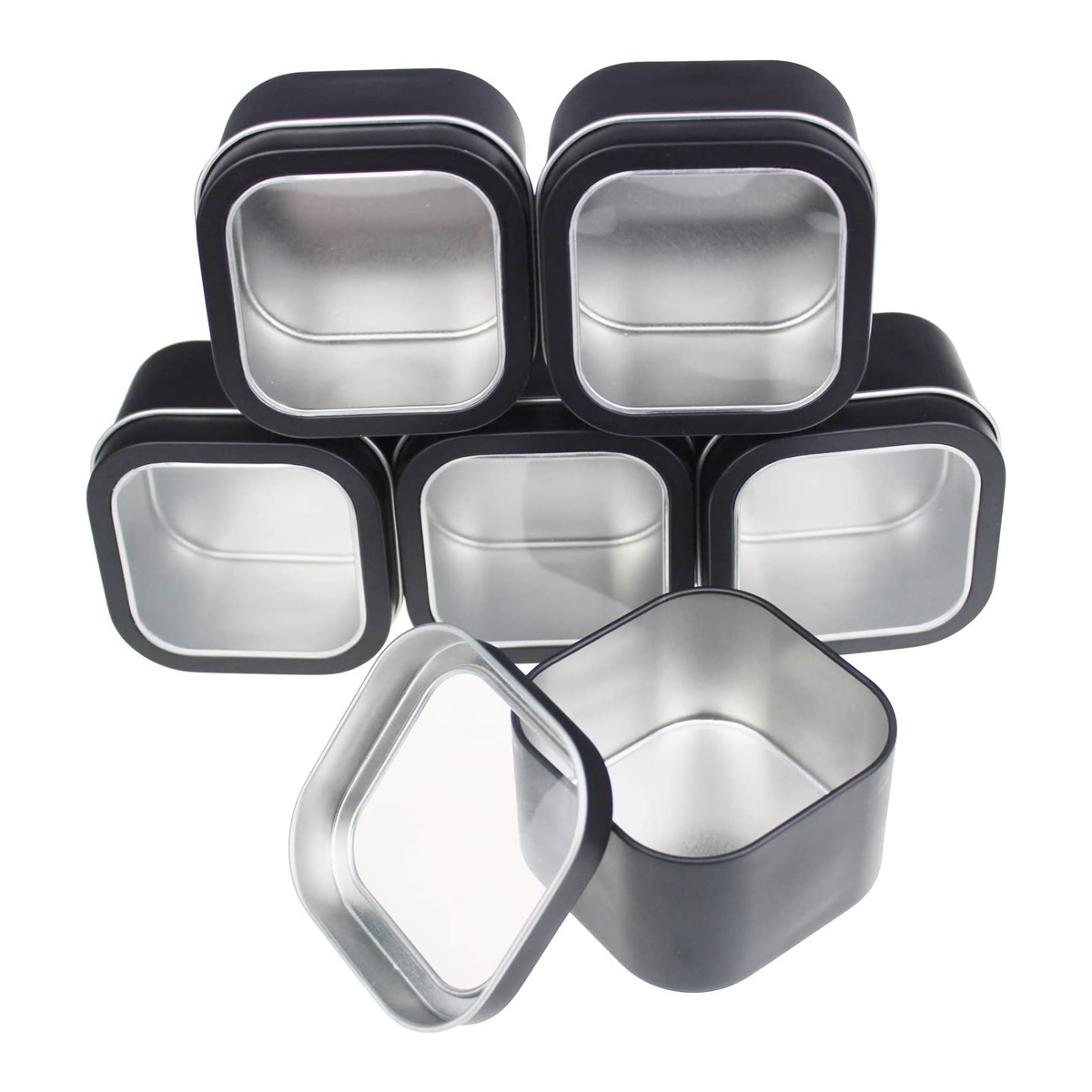 12Pc-Pack 8oz Empty Square Black Metal Tins with Clear Window - Willow ...