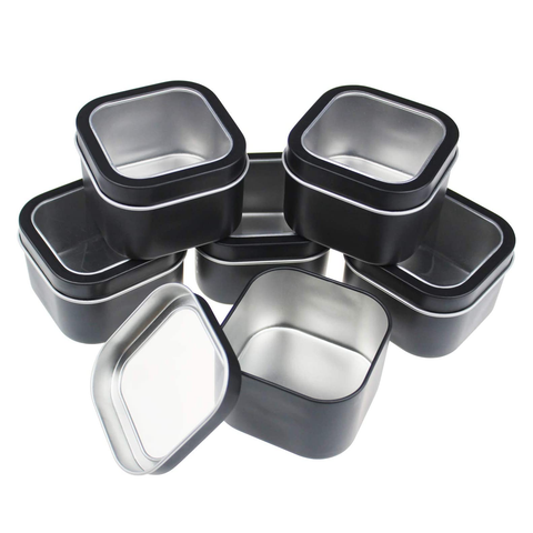12Pc-Pack 8oz Empty Square Black Metal Tins with Clear Window - Willow