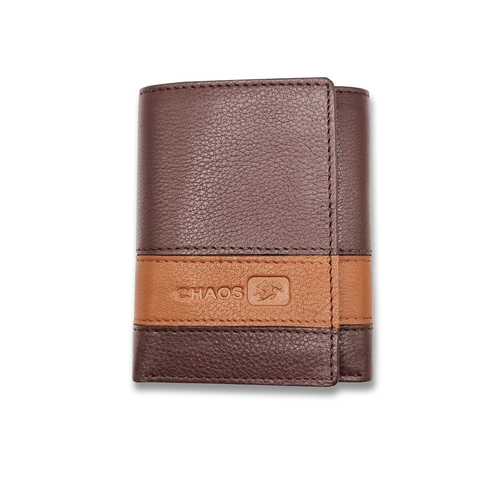 Men Brown/Tan Genuine Leather Tri-Fold Wallet - (13 Card Slots) - Chaos