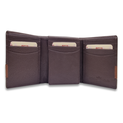 Men Brown/Tan Genuine Leather Tri-Fold Wallet - (13 Card Slots) - Chaos