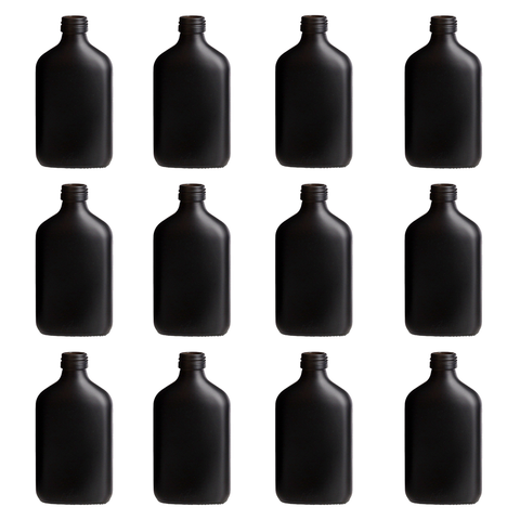 100ml Black Glass Flask Bottles with Black Tamper Evident Caps 12 Pc Pack