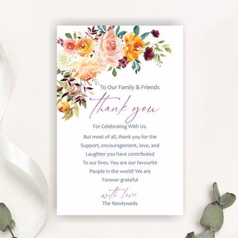 Wedding Reception Thank You Cards, Pack of 50  Floral Cards 6"x 4" 50 (Pack of 50) - Willow