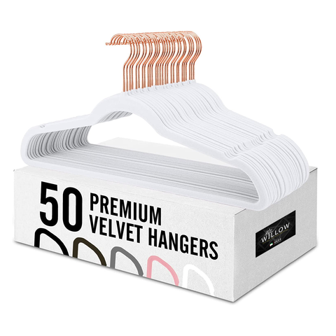 New Premium Quality White Velvet Hanger Ultra -Thin Non Slip (Set of 50) - Willow