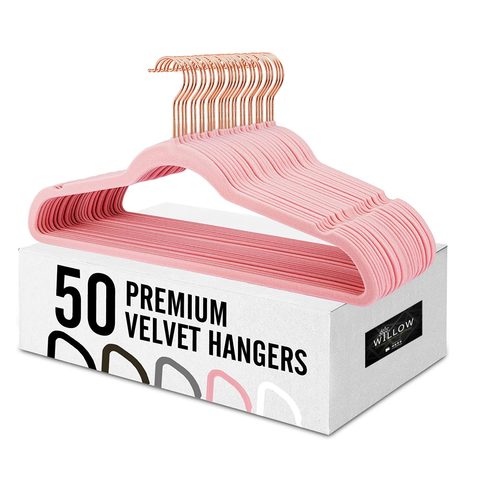 New Premium Quality White Velvet Hanger Ultra -Thin Non Slip (Set of 50) - Willow