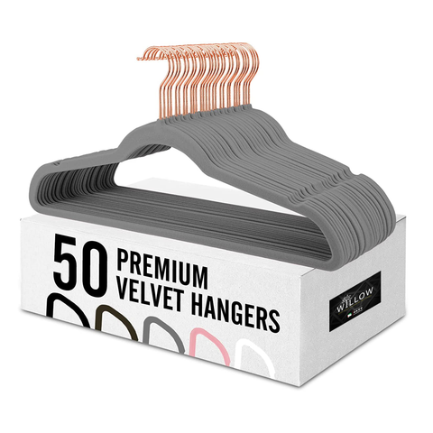 New Premium Quality Pink Velvet Hanger Ultra - Thin Non Slip (Set of 50) - Willow