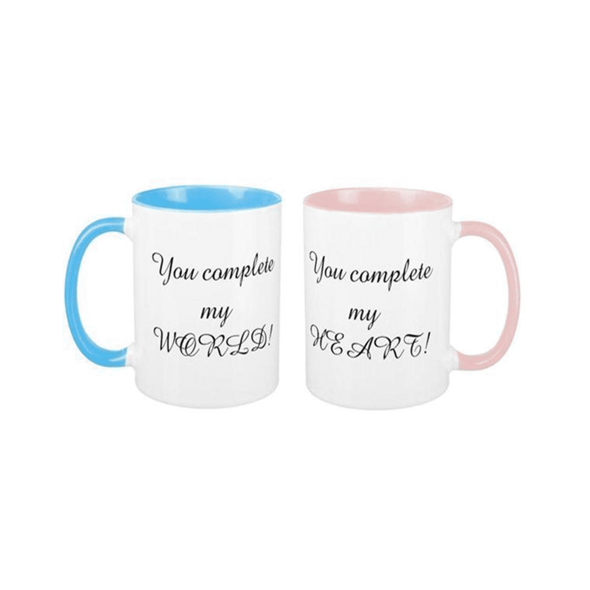 You Complete my World, my Heart Inner Rim Couple Mugs