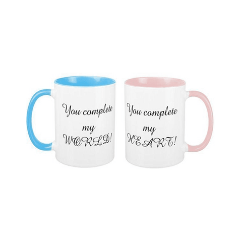 You Complete my World, my Heart Inner Rim Couple Mugs