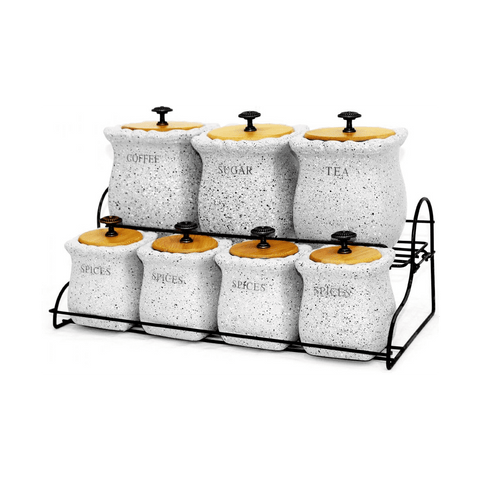 Willow Rustic SpIce Rack & Jars, Stone - White
