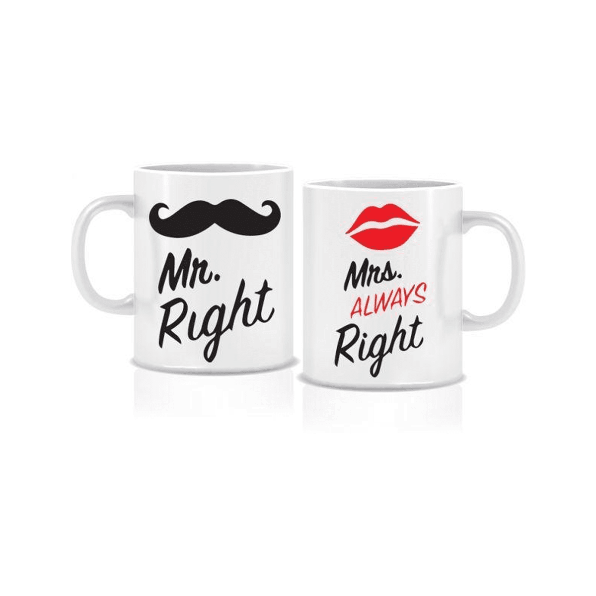 Mr Right Mrs always Right - 2 White Ceramic Mugs