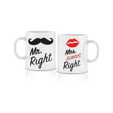 Mr Right Mrs always Right - 2 White Ceramic Mugs
